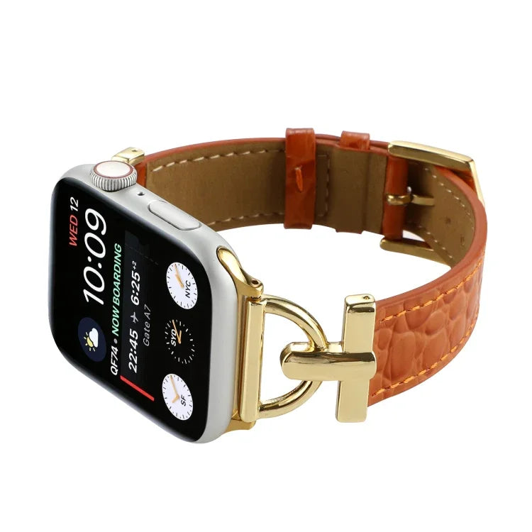 สายรัดนาฬิกาหนังแท้ลายจระเข้หัวเข็มขัด D-Buckle สำหรับ Apple Watch Series 8&7 45mm, สำหรับ Apple Watch Series 8&7 41mm
