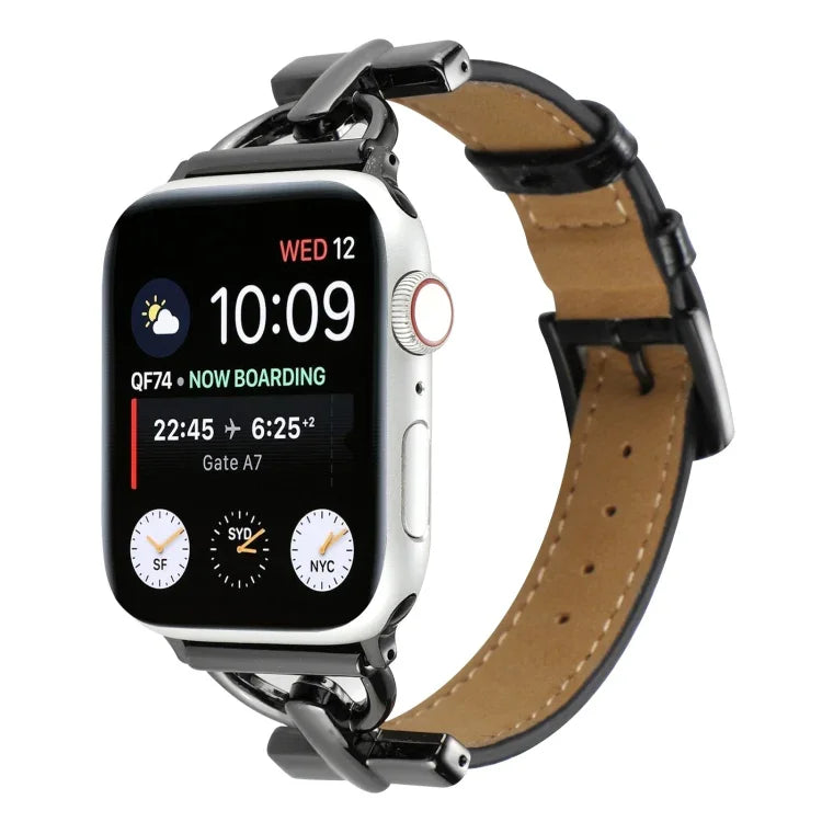 สายรัดนาฬิกาหนังแท้ลายจระเข้หัวเข็มขัด D-Buckle สำหรับ Apple Watch Series 8&7 45mm, สำหรับ Apple Watch Series 8&7 41mm