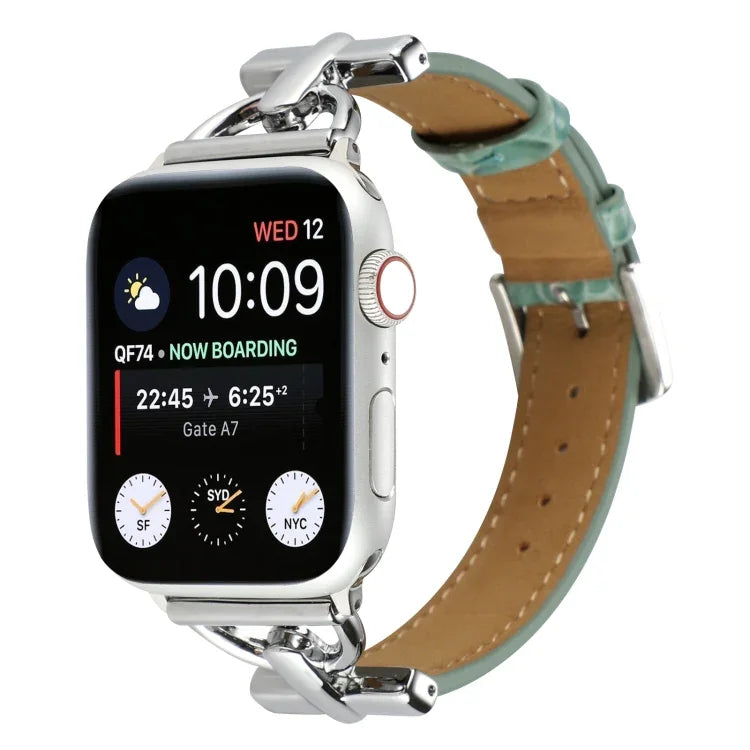 สายรัดนาฬิกาหนังแท้ลายจระเข้หัวเข็มขัด D-Buckle สำหรับ Apple Watch Series 8&7 45mm, สำหรับ Apple Watch Series 8&7 41mm