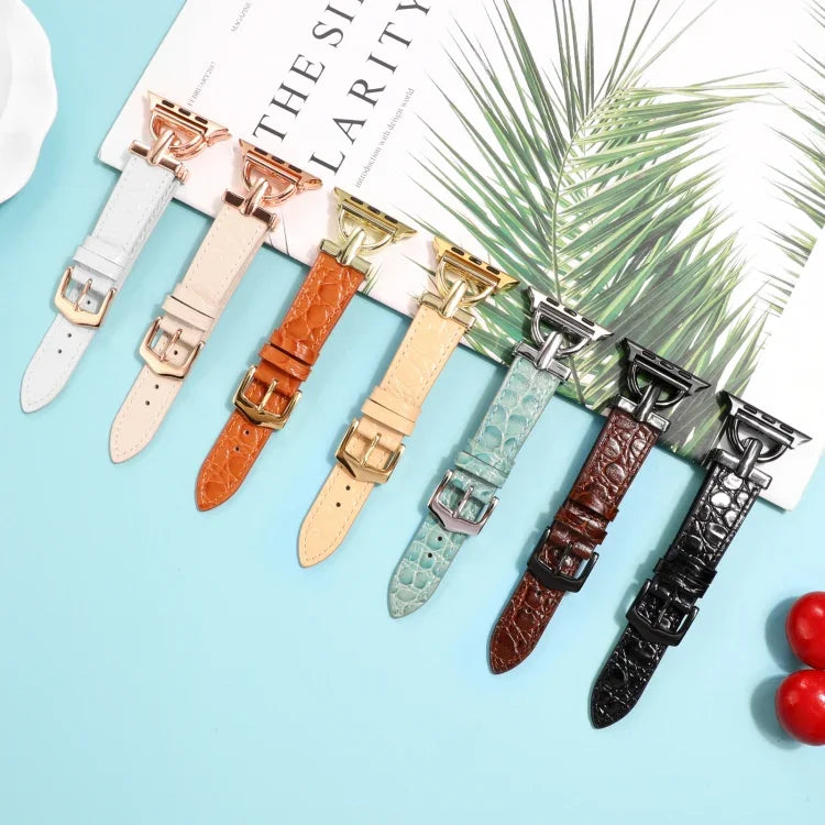 สายรัดนาฬิกาหนังแท้ลายจระเข้หัวเข็มขัด D-Buckle สำหรับ Apple Watch Series 8&7 45mm, สำหรับ Apple Watch Series 8&7 41mm