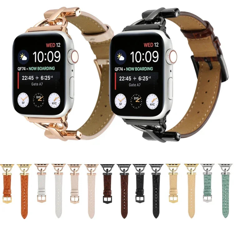 สายรัดนาฬิกาหนังแท้ลายจระเข้หัวเข็มขัด D-Buckle สำหรับ Apple Watch Series 8&7 45mm, สำหรับ Apple Watch Series 8&7 41mm