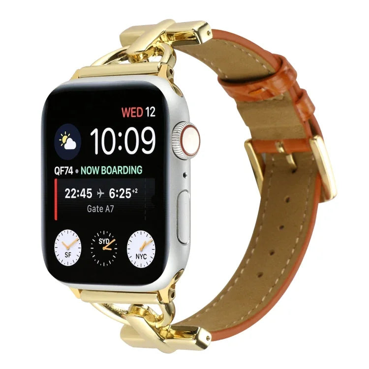 สายรัดนาฬิกาหนังแท้ลายจระเข้หัวเข็มขัด D-Buckle สำหรับ Apple Watch Series 8&7 45mm, สำหรับ Apple Watch Series 8&7 41mm