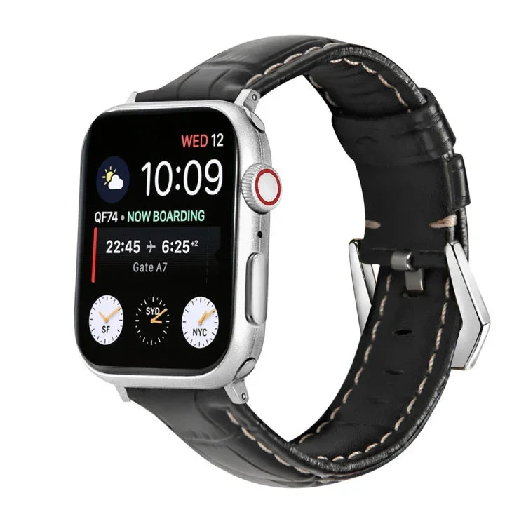 สายรัดนาฬิกาหนังแท้หัวเข็มขัดเงิน สำหรับ Apple Watch Series 8&7 45mm, สำหรับ Apple Watch Series 8&7 41mm