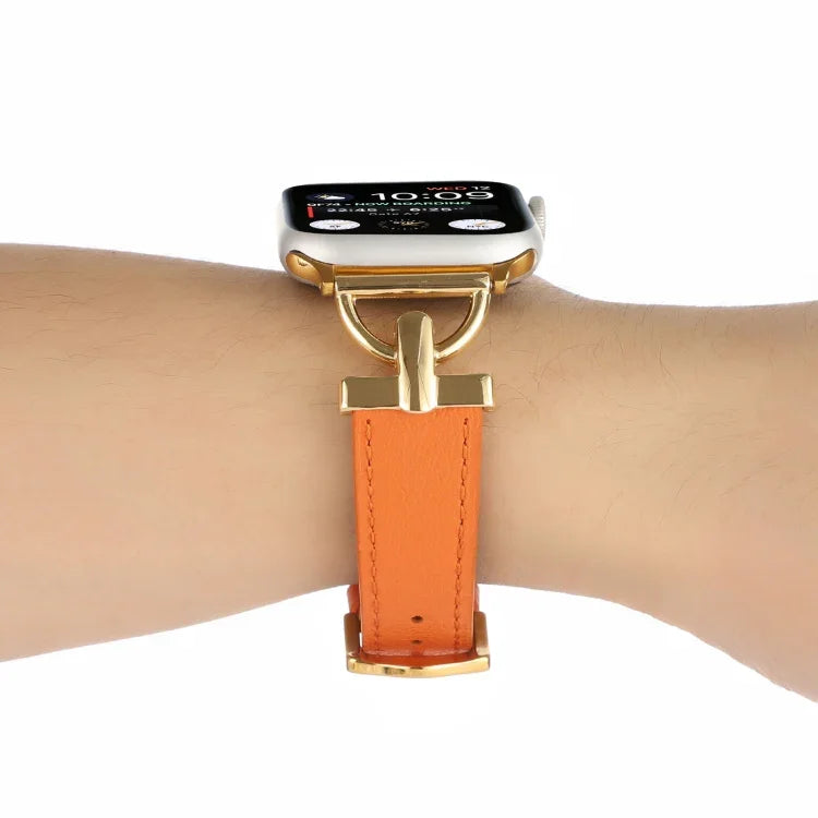 สายรัดนาฬิกาหนังแท้เรียบหัวเข็มขัด D-Buckle สำหรับ Apple Watch Series 8&7 45mm, สำหรับ Apple Watch Series 8&7 41mm