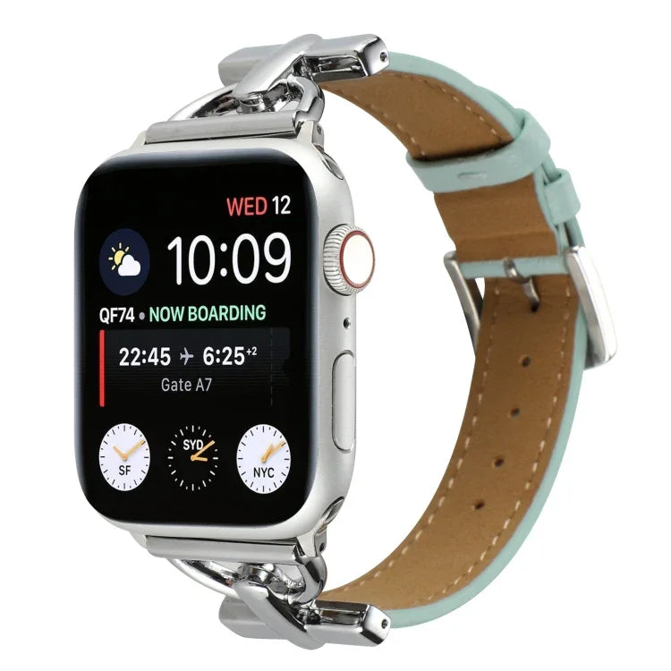 สายรัดนาฬิกาหนังแท้เรียบหัวเข็มขัด D-Buckle สำหรับ Apple Watch Series 8&7 45mm, สำหรับ Apple Watch Series 8&7 41mm