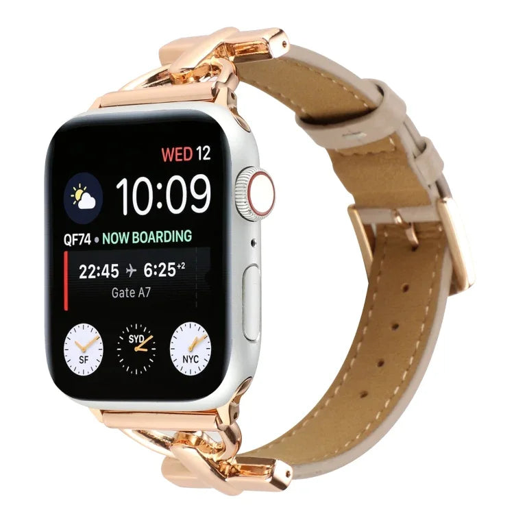สายรัดนาฬิกาหนังแท้เรียบหัวเข็มขัด D-Buckle สำหรับ Apple Watch Series 8&7 45mm, สำหรับ Apple Watch Series 8&7 41mm