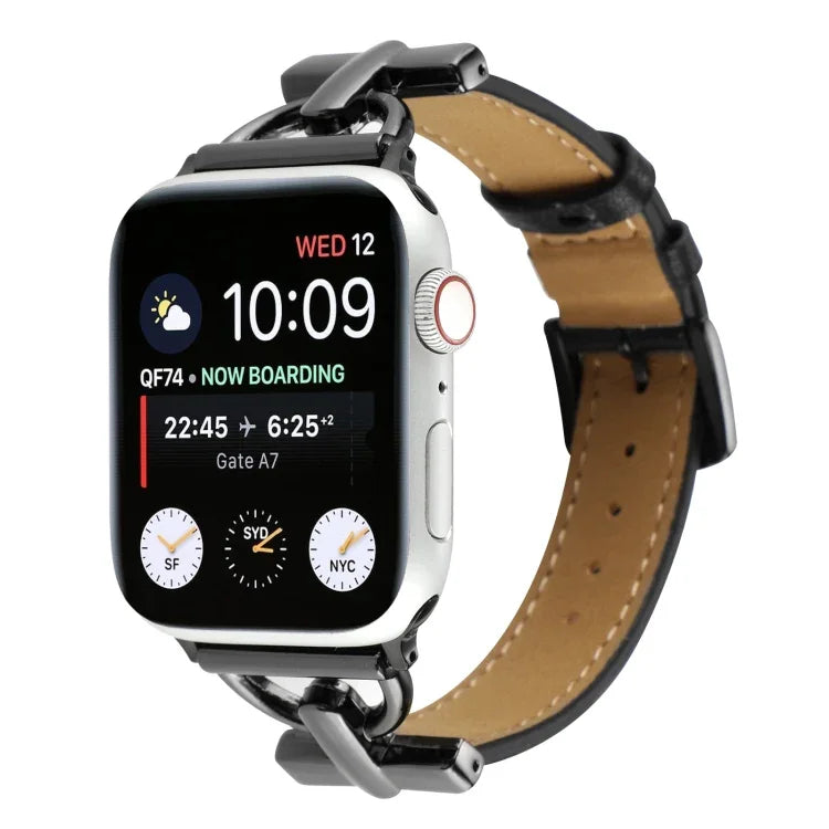 สายรัดนาฬิกาหนังแท้เรียบหัวเข็มขัด D-Buckle สำหรับ Apple Watch Series 8&7 45mm, สำหรับ Apple Watch Series 8&7 41mm