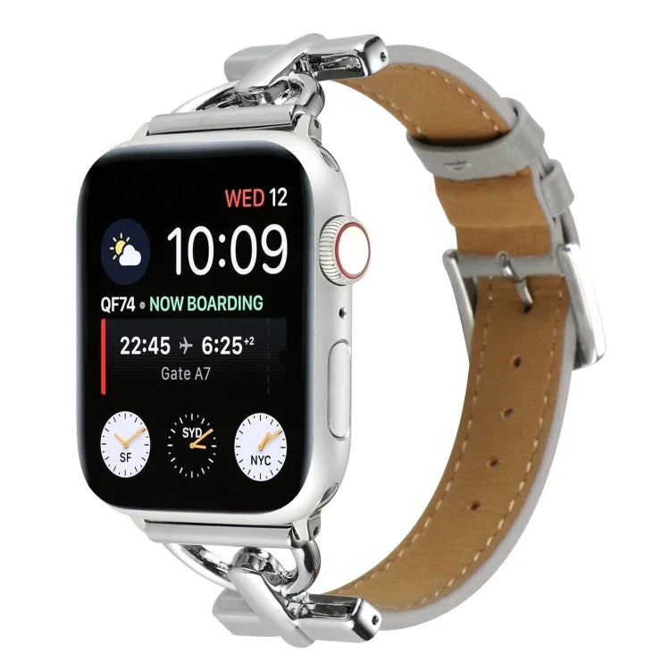 สายรัดนาฬิกาหนังแท้เรียบหัวเข็มขัด D-Buckle สำหรับ Apple Watch Series 8&7 45mm, สำหรับ Apple Watch Series 8&7 41mm