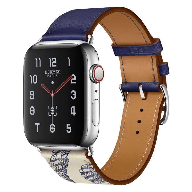 สายรัดนาฬิกาหนังลายสกรีนไหม สำหรับ Apple Watch Series 7 41mm / 6 & SE & 5 & 4 40mm / 3 & 2 & 1 38mm, Apple Watch Series 8&7 41mm / SE 2&6&SE&5&4 40mm / 3&2&1 38mm