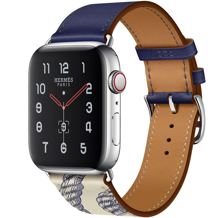 สายรัดนาฬิกาหนังลายสกรีนไหม สำหรับ Apple Watch Series 7 41mm / 6 & SE & 5 & 4 40mm / 3 & 2 & 1 38mm, Apple Watch Series 8&7 41mm / SE 2&6&SE&5&4 40mm / 3&2&1 38mm