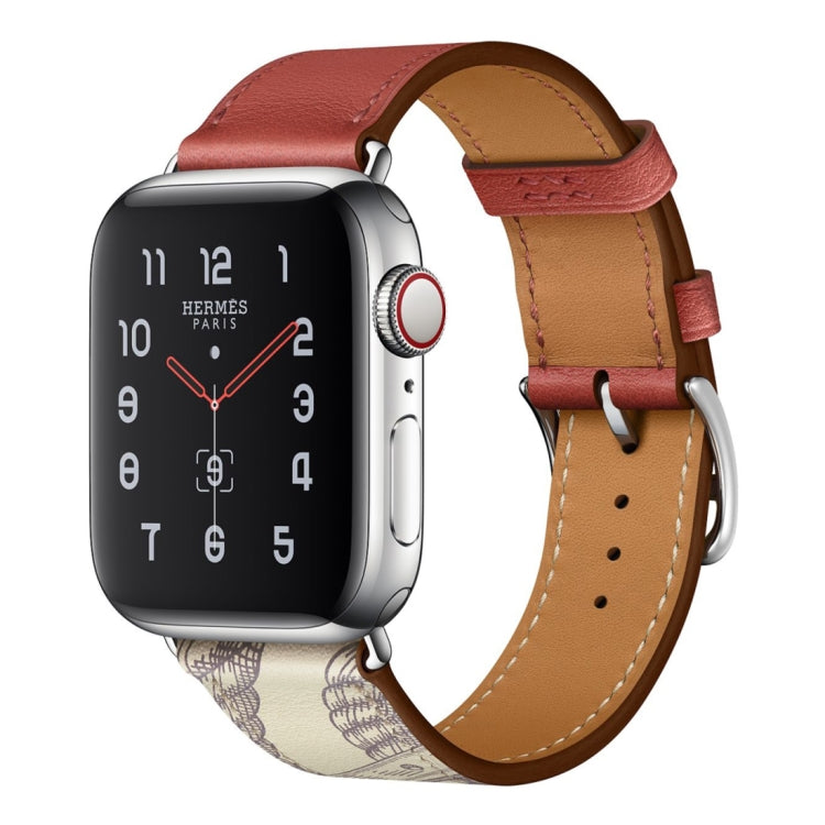สายรัดนาฬิกาหนังลายสกรีนไหม สำหรับ Apple Watch Series 7 41mm / 6 & SE & 5 & 4 40mm / 3 & 2 & 1 38mm, Apple Watch Series 8&7 41mm / SE 2&6&SE&5&4 40mm / 3&2&1 38mm