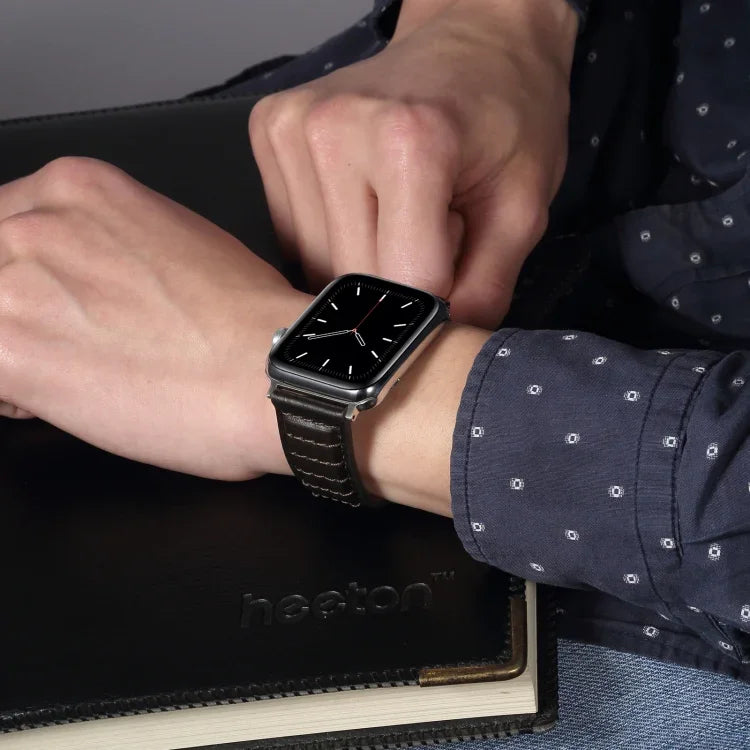 สายรัดนาฬิกาหนังแท้เคลือบแว็กซ์น้ำมัน สำหรับ Apple Watch Ultra 49 มม. / Series 8&7 45 มม. / SE 2&6&SE&5&4 44 มม. / 3&2&1 42 มม. สำหรับ Apple Watch Series 8&7 41 มม. / SE 2&6&SE&5&4 40 มม. / 3&2&1 38 มม.