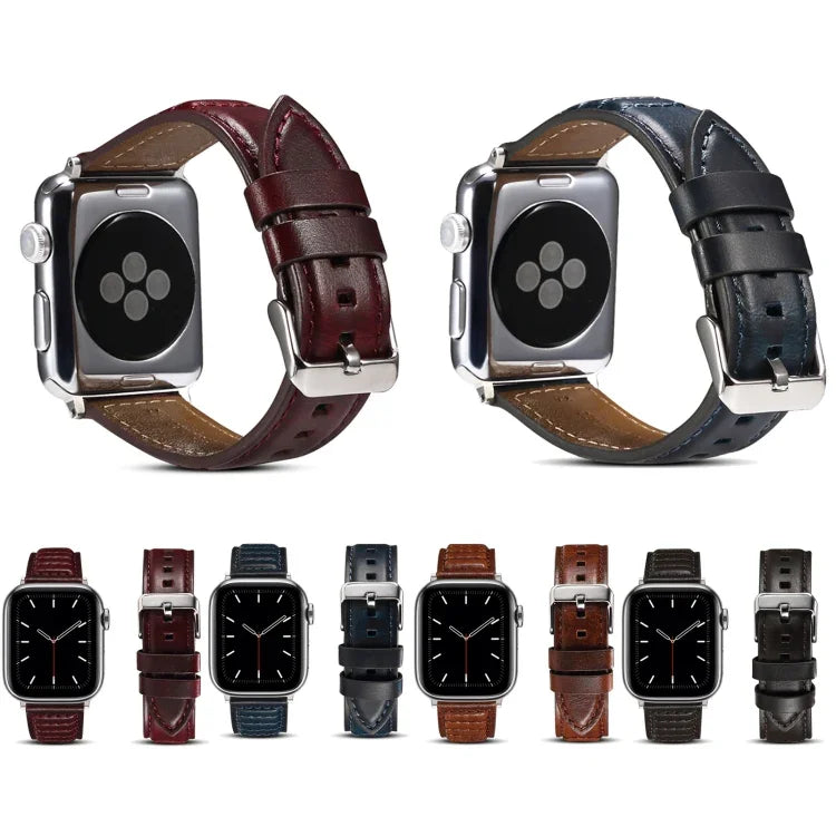 สายรัดนาฬิกาหนังแท้เคลือบแว็กซ์น้ำมัน สำหรับ Apple Watch Ultra 49 มม. / Series 8&7 45 มม. / SE 2&6&SE&5&4 44 มม. / 3&2&1 42 มม. สำหรับ Apple Watch Series 8&7 41 มม. / SE 2&6&SE&5&4 40 มม. / 3&2&1 38 มม.