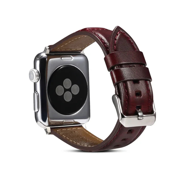 สายรัดนาฬิกาหนังแท้เคลือบแว็กซ์น้ำมัน สำหรับ Apple Watch Ultra 49 มม. / Series 8&7 45 มม. / SE 2&6&SE&5&4 44 มม. / 3&2&1 42 มม. สำหรับ Apple Watch Series 8&7 41 มม. / SE 2&6&SE&5&4 40 มม. / 3&2&1 38 มม.