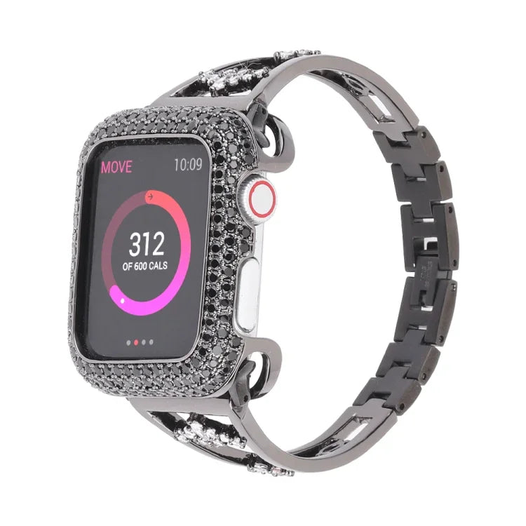 สายรัดนาฬิกาโลหะทองแดงประดับซิริคอน สำหรับ Apple Watch Ultra 49 มม. / Series 8&7 45 มม. / SE 2&6&SE&5&4 44 มม. / 3&2&1 42 มม. สำหรับ Apple Watch Series 8&7 41 มม. / SE 2&6&SE&5&4 40 มม. / 3&2&1 38 มม.