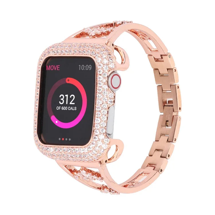 สายรัดนาฬิกาโลหะทองแดงประดับซิริคอน สำหรับ Apple Watch Ultra 49 มม. / Series 8&7 45 มม. / SE 2&6&SE&5&4 44 มม. / 3&2&1 42 มม. สำหรับ Apple Watch Series 8&7 41 มม. / SE 2&6&SE&5&4 40 มม. / 3&2&1 38 มม.