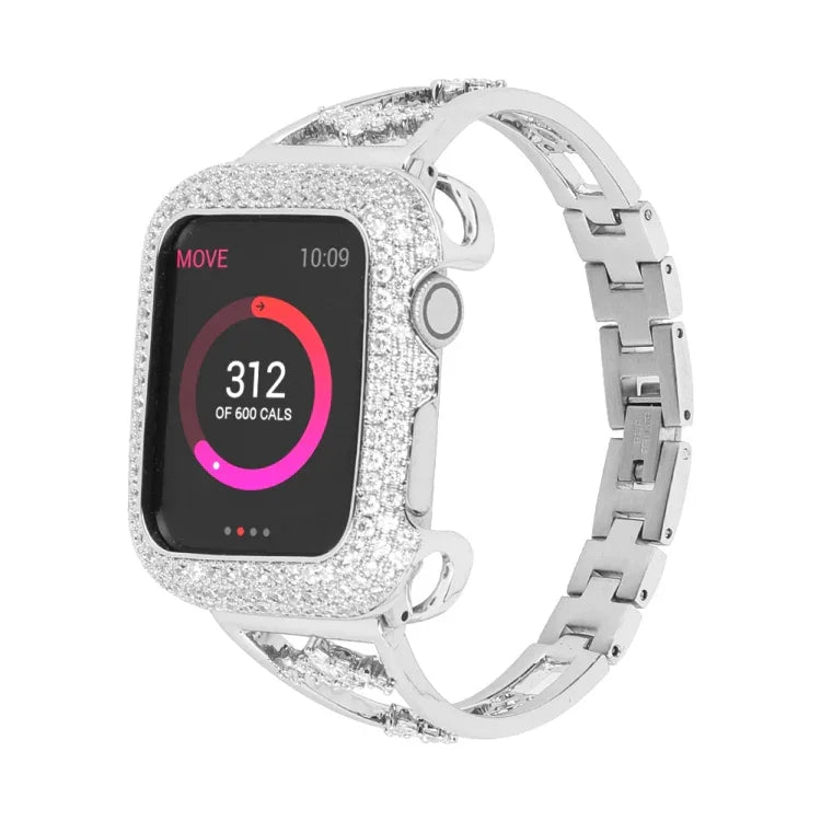 สายรัดนาฬิกาโลหะทองแดงประดับซิริคอน สำหรับ Apple Watch Ultra 49 มม. / Series 8&7 45 มม. / SE 2&6&SE&5&4 44 มม. / 3&2&1 42 มม. สำหรับ Apple Watch Series 8&7 41 มม. / SE 2&6&SE&5&4 40 มม. / 3&2&1 38 มม.