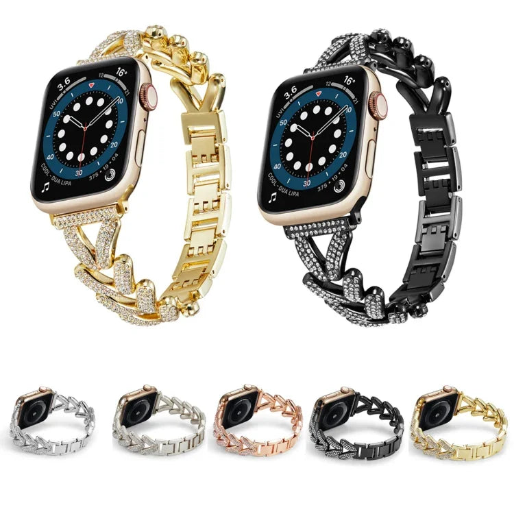 สายรัดนาฬิกาโลหะเพชรสามเหลี่ยม สำหรับ Apple Watch Ultra 49mm / Series 8&7 45mm / SE 2&6&SE&5&4 44mm / 3&2&1 42mm, สำหรับ Apple Watch Series 8&7 41mm / SE 2&6&SE&5&4 40mm / 3&2&1 38mm