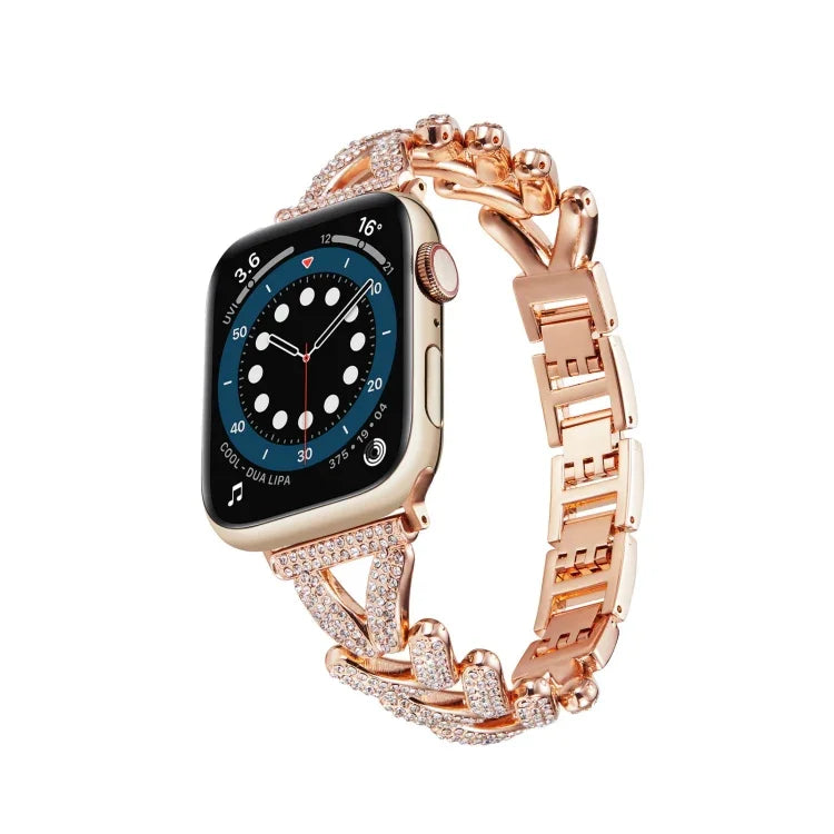 สายรัดนาฬิกาโลหะเพชรสามเหลี่ยม สำหรับ Apple Watch Ultra 49mm / Series 8&7 45mm / SE 2&6&SE&5&4 44mm / 3&2&1 42mm, สำหรับ Apple Watch Series 8&7 41mm / SE 2&6&SE&5&4 40mm / 3&2&1 38mm