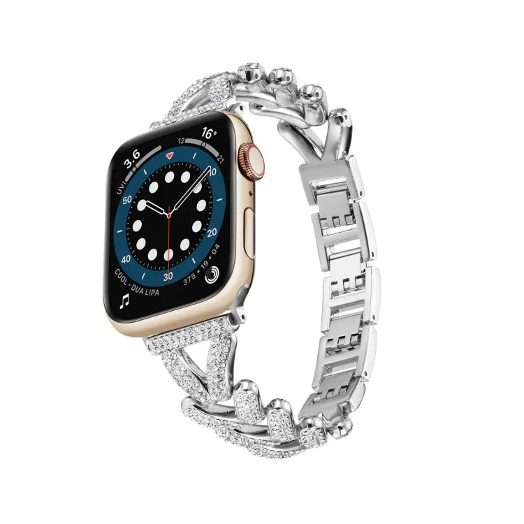 สายรัดนาฬิกาโลหะเพชรสามเหลี่ยม สำหรับ Apple Watch Ultra 49mm / Series 8&7 45mm / SE 2&6&SE&5&4 44mm / 3&2&1 42mm, สำหรับ Apple Watch Series 8&7 41mm / SE 2&6&SE&5&4 40mm / 3&2&1 38mm