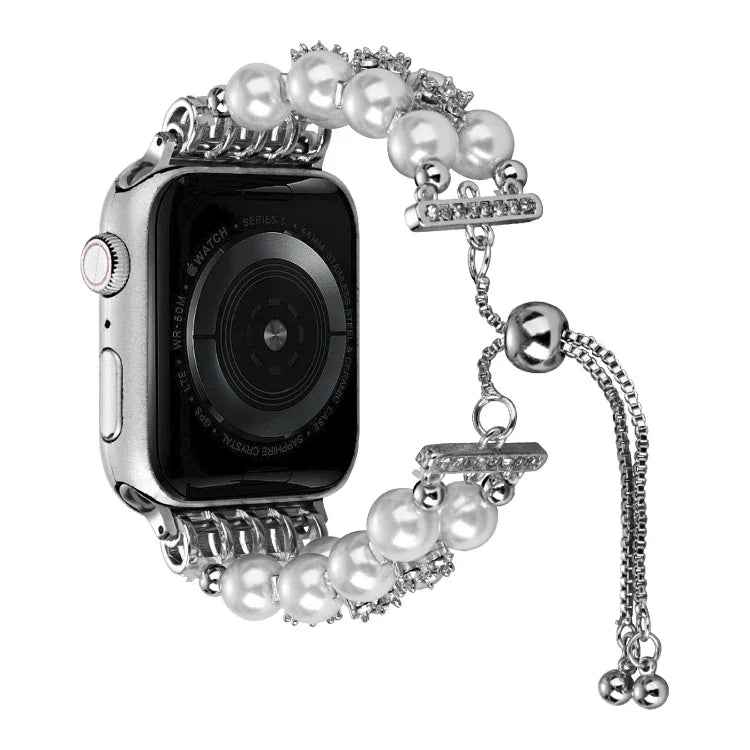 Double Row Beads Telescopic Chain Watch Band, For Apple Watch Ultra 49mm / Series 8&7 45mm / SE 2&6&SE&5&4 44mm / 3&2&1 42mm, For Apple Watch Series 8&7 41mm / SE 2&6&SE&5&4 40mm / 3&2&1 38mm