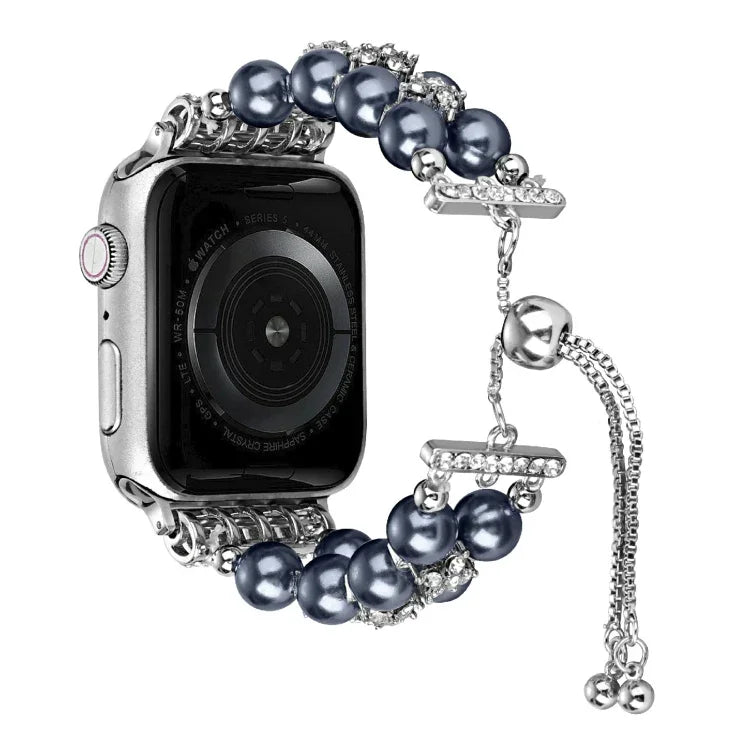 Double Row Beads Telescopic Chain Watch Band, For Apple Watch Ultra 49mm / Series 8&7 45mm / SE 2&6&SE&5&4 44mm / 3&2&1 42mm, For Apple Watch Series 8&7 41mm / SE 2&6&SE&5&4 40mm / 3&2&1 38mm