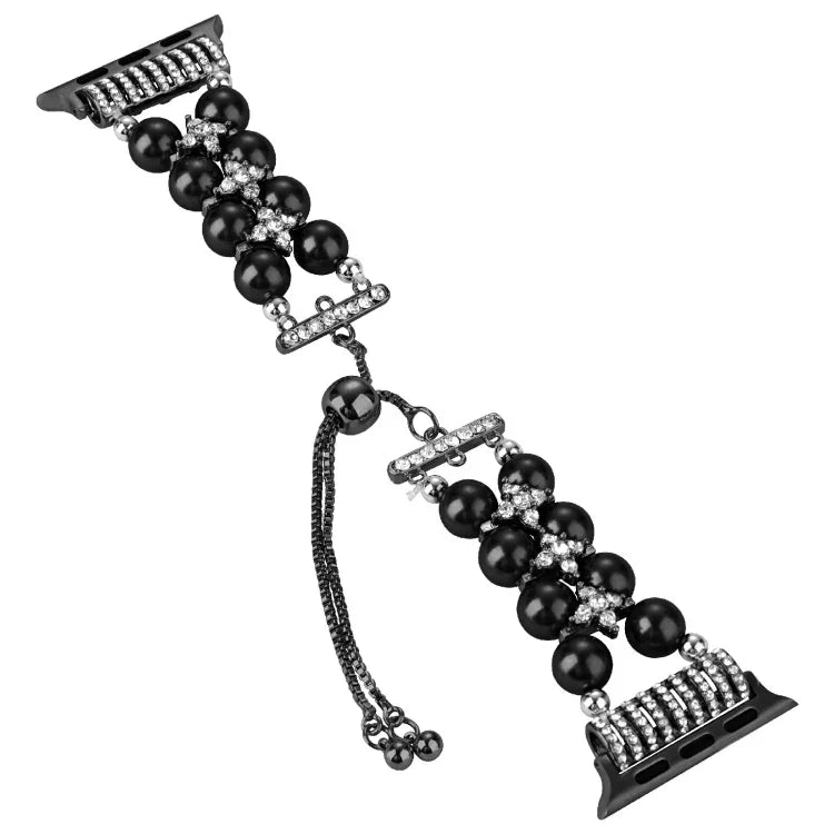Double Row Beads Telescopic Chain Watch Band, For Apple Watch Ultra 49mm / Series 8&7 45mm / SE 2&6&SE&5&4 44mm / 3&2&1 42mm, For Apple Watch Series 8&7 41mm / SE 2&6&SE&5&4 40mm / 3&2&1 38mm