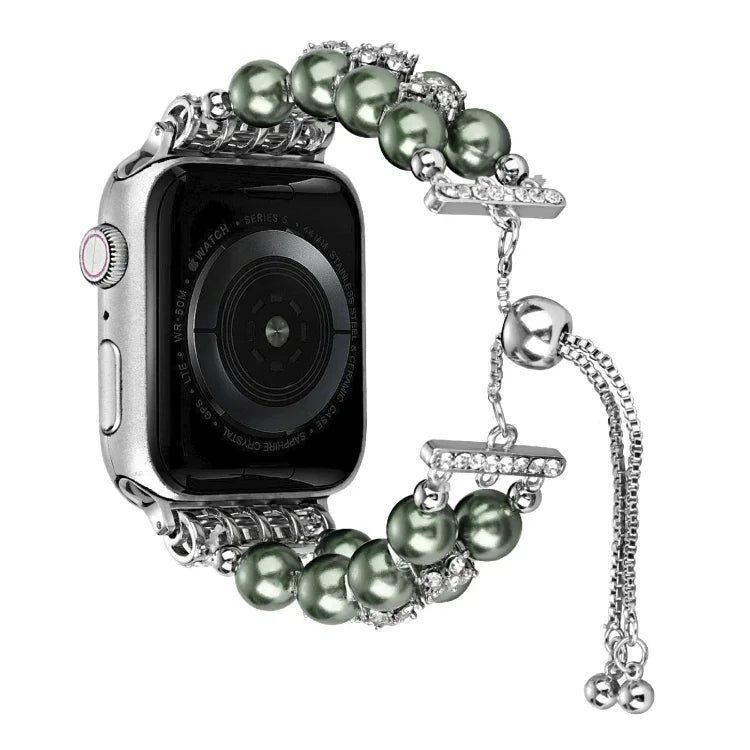 Double Row Beads Telescopic Chain Watch Band, For Apple Watch Ultra 49mm / Series 8&7 45mm / SE 2&6&SE&5&4 44mm / 3&2&1 42mm, For Apple Watch Series 8&7 41mm / SE 2&6&SE&5&4 40mm / 3&2&1 38mm