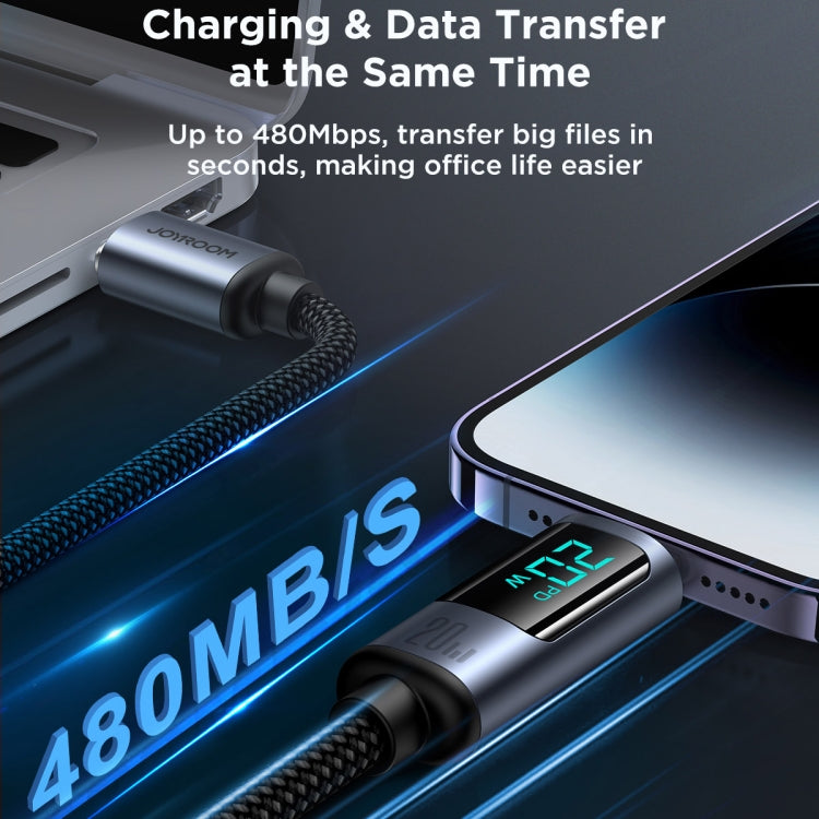 JOYROOM S-CL020A16 สายชาร์จเร็ว 20W USB-C / Type-C เป็น 8 Pin พร้อมจอดิจิตอล, Type-C เป็น 8 Pin