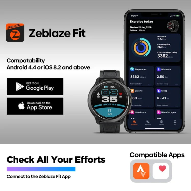 นาฬิกาอัจฉริยะกันน้ำ 5 ATM Zeblaze Stratos 2 Lite หน้าจอ IPS ขนาด 1.32 นิ้ว รองรับการตรวจวัดอัตราการเต้นของหัวใจ / โหมดกีฬา