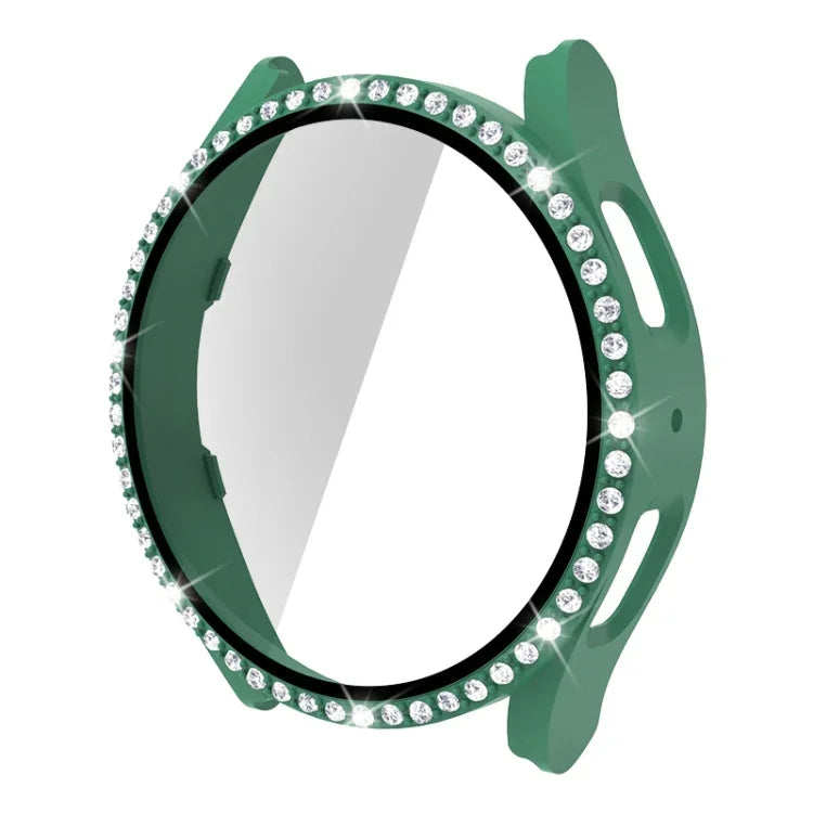 เคสใส่นาฬิกา PC เพชรแถวเดียว + กระจกนิรภัย สำหรับ Samsung Galaxy Watch5 44 มม.