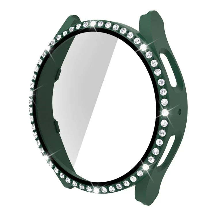 เคสใส่นาฬิกา PC เพชรแถวเดียว + กระจกนิรภัย สำหรับ Samsung Galaxy Watch5 44 มม.