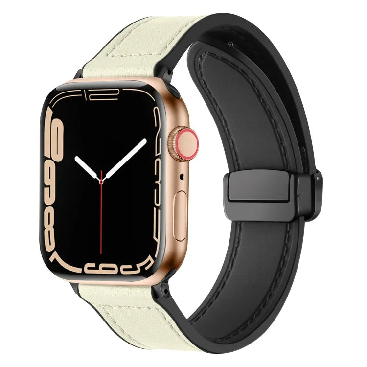 สายรัดนาฬิกาหนังซิลิโคนพับได้แม่เหล็ก สำหรับ Apple Watch Series 8&7 41mm