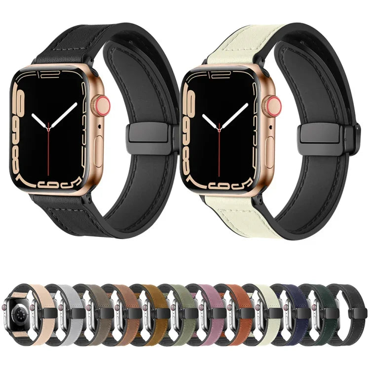 สายรัดนาฬิกาหนังซิลิโคนพับได้แม่เหล็ก สำหรับ Apple Watch Series 8&7 41mm