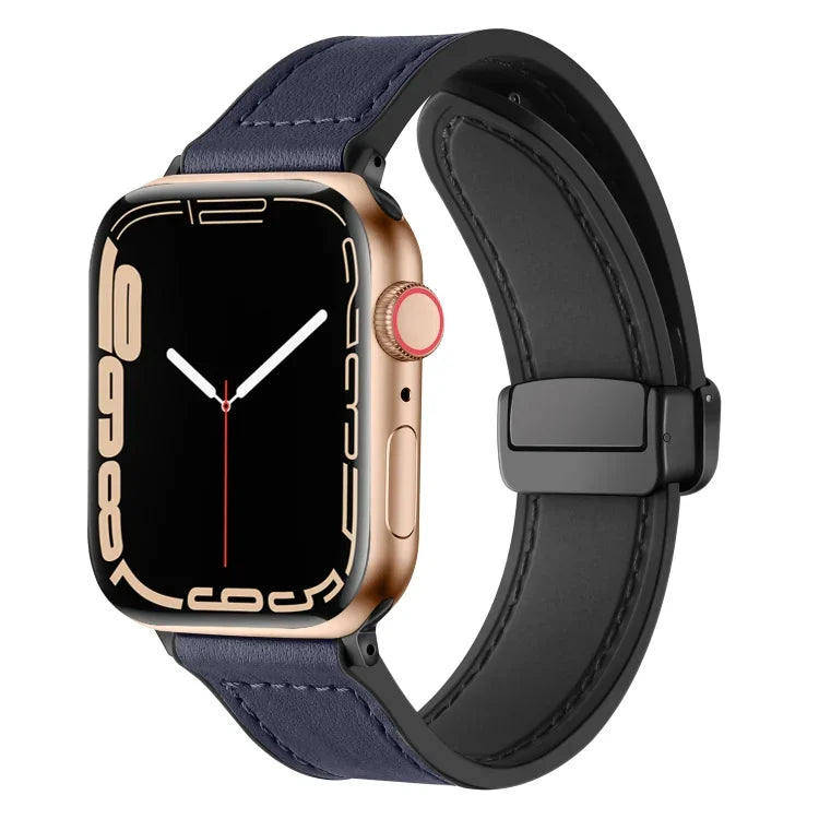 สายรัดนาฬิกาหนังซิลิโคนพับแม่เหล็ก สำหรับ Apple Watch Ultra 49 มม. / Series 8&7 45 มม. / SE 2&6&SE&5&4 44 มม. / 3&2&1 42 มม. สำหรับ Apple Watch Ultra 49 มม.