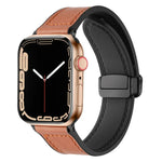 สายรัดนาฬิกาหนังซิลิโคนพับแม่เหล็ก สำหรับ Apple Watch Ultra 49 มม. / Series 8&7 45 มม. / SE 2&6&SE&5&4 44 มม. / 3&2&1 42 มม. สำหรับ Apple Watch Ultra 49 มม.