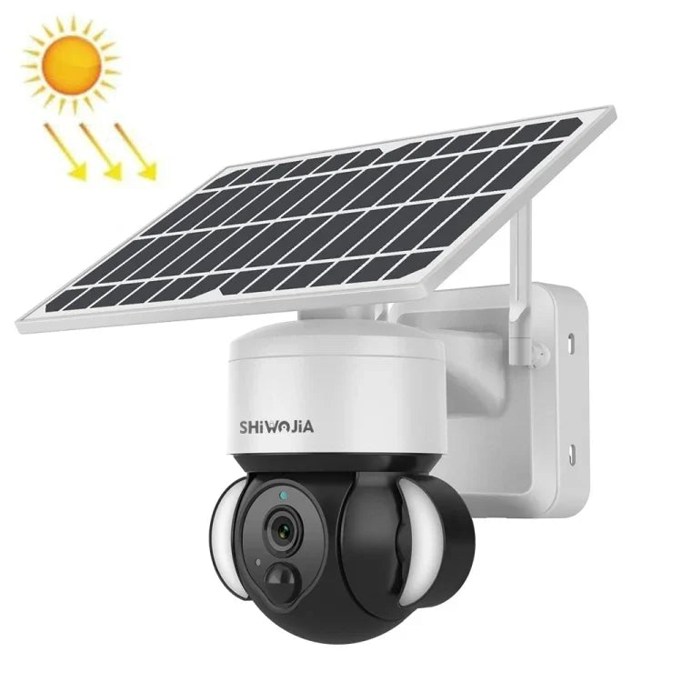 กล้องโดม SHIWOJIA กันน้ำ IP66 4G 3MP พลังงานแสงอาทิตย์ พร้อมเสียงสองทาง, ตรวจจับการเคลื่อนไหว PIR และมองเห็นในที่มืด, EU, AU, US