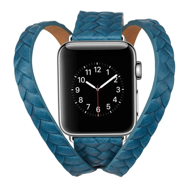สายหนังแท้ปั๊มลายมงกุฎ สำหรับ Apple Watch Series 5 & 4 40 มม. / 3& 2 & 1 38 มม., สำหรับ Apple Watch Series 7 45 มม. / 6 & SE & 5 & 4 44 มม. / 3 & 2 & 1 42 มม.