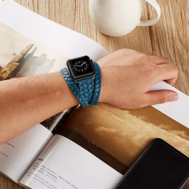 สายหนังแท้ปั๊มลายมงกุฎ สำหรับ Apple Watch Series 5 & 4 40 มม. / 3& 2 & 1 38 มม., สำหรับ Apple Watch Series 7 45 มม. / 6 & SE & 5 & 4 44 มม. / 3 & 2 & 1 42 มม.