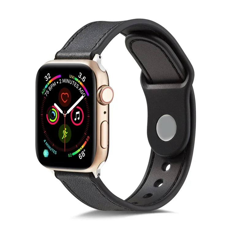 Single Buckle TPU+ Genuine Leather Watchband, For Apple Watch Series 7 41mm / 6 & SE & 5 & 4 40mm / 3 & 2 & 1 38mm, For Apple Watch Series 7 45mm / 6 & SE & 5 & 4 44mm / 3 & 2 & 1 42mm, For Apple Watch Series 8&7 41mm / SE 2&6&SE&5&4 40mm / 3&2&1 38mm ...