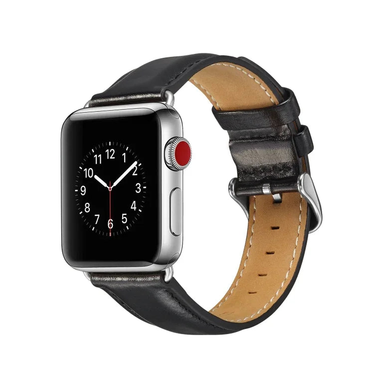 สายหนังแท้ลาย Crazy Horse คุณภาพพรีเมียม สำหรับ Apple Watch Series 7 ขนาด 41 มม. / 6 & SE & 5 & 4 ขนาด 40 มม. / 3 & 2 & 1 ขนาด 38 มม., สำหรับ Apple Watch Series 7 ขนาด 45 มม. / 6 & SE & 5 & 4 ขนาด 44 มม. / 3 & 2 & 1 ขนาด 42 มม.