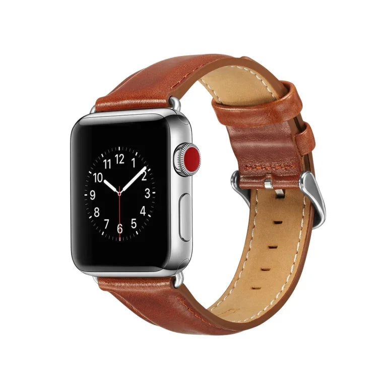 สายหนังแท้ลาย Crazy Horse คุณภาพพรีเมียม สำหรับ Apple Watch Series 7 ขนาด 41 มม. / 6 & SE & 5 & 4 ขนาด 40 มม. / 3 & 2 & 1 ขนาด 38 มม., สำหรับ Apple Watch Series 7 ขนาด 45 มม. / 6 & SE & 5 & 4 ขนาด 44 มม. / 3 & 2 & 1 ขนาด 42 มม.
