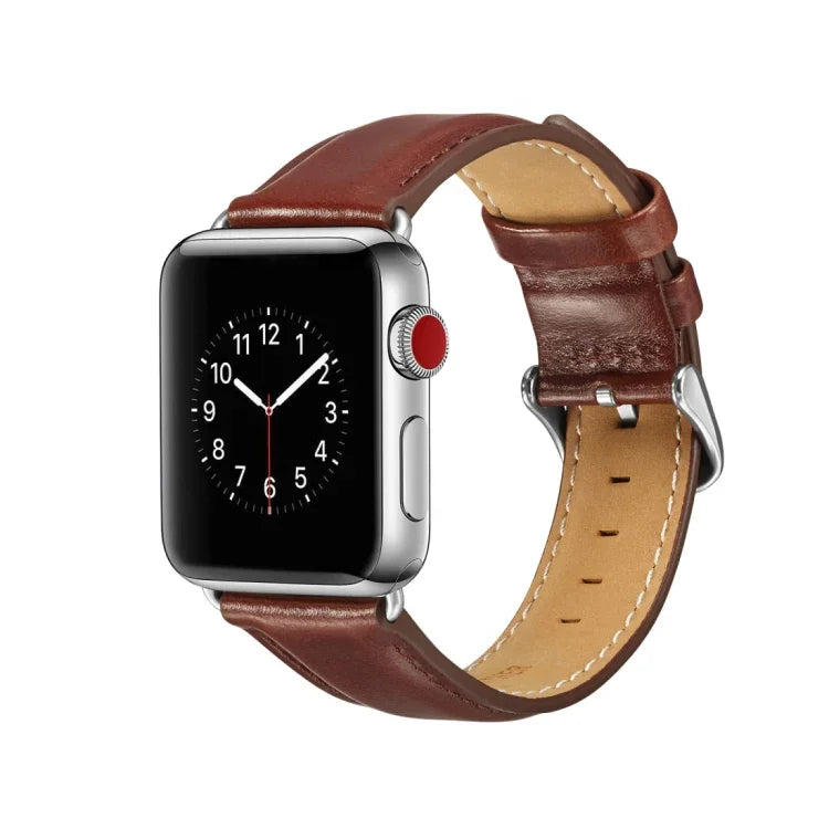 สายหนังแท้ลาย Crazy Horse คุณภาพพรีเมียม สำหรับ Apple Watch Series 7 ขนาด 41 มม. / 6 & SE & 5 & 4 ขนาด 40 มม. / 3 & 2 & 1 ขนาด 38 มม., สำหรับ Apple Watch Series 7 ขนาด 45 มม. / 6 & SE & 5 & 4 ขนาด 44 มม. / 3 & 2 & 1 ขนาด 42 มม.