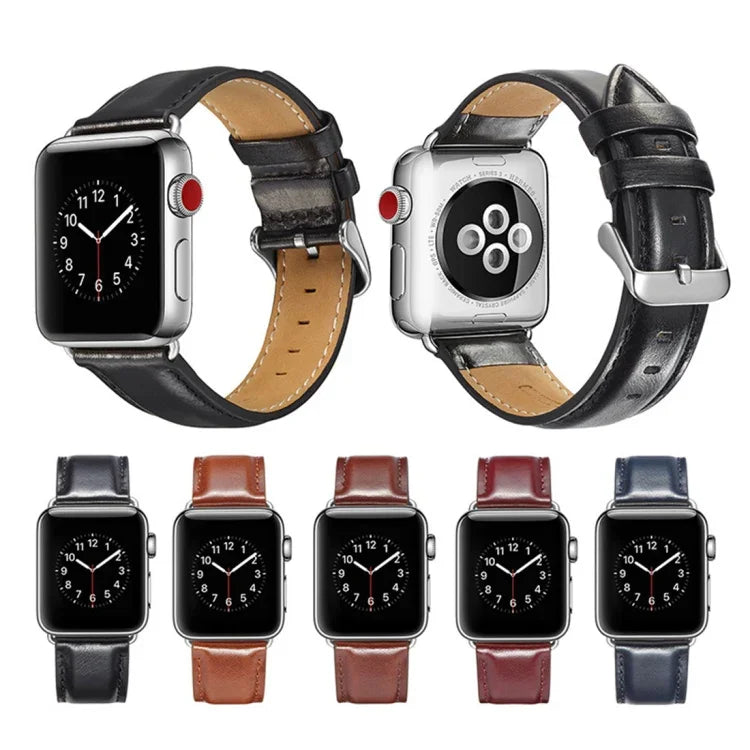 สายหนังแท้ลาย Crazy Horse คุณภาพพรีเมียม สำหรับ Apple Watch Series 7 ขนาด 41 มม. / 6 & SE & 5 & 4 ขนาด 40 มม. / 3 & 2 & 1 ขนาด 38 มม., สำหรับ Apple Watch Series 7 ขนาด 45 มม. / 6 & SE & 5 & 4 ขนาด 44 มม. / 3 & 2 & 1 ขนาด 42 มม.