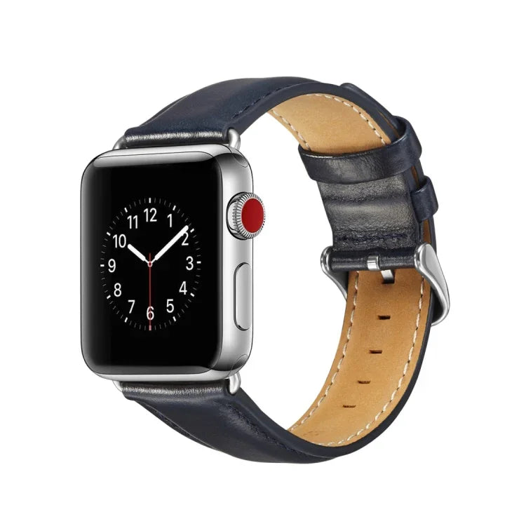 สายหนังแท้ลาย Crazy Horse คุณภาพพรีเมียม สำหรับ Apple Watch Series 7 ขนาด 41 มม. / 6 & SE & 5 & 4 ขนาด 40 มม. / 3 & 2 & 1 ขนาด 38 มม., สำหรับ Apple Watch Series 7 ขนาด 45 มม. / 6 & SE & 5 & 4 ขนาด 44 มม. / 3 & 2 & 1 ขนาด 42 มม.