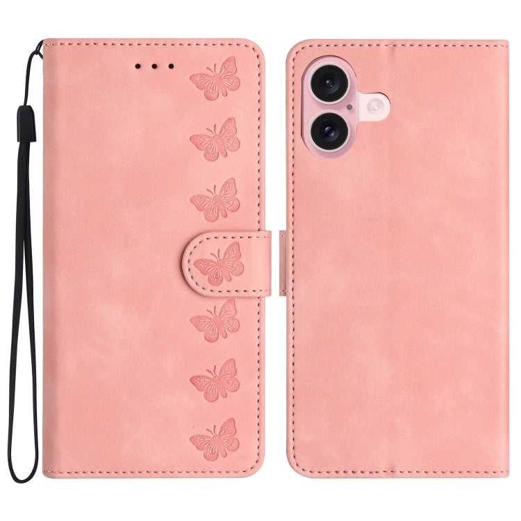 เคสโทรศัพท์หนังปั๊มลายผีเสื้อเจ็ดตัว สำหรับ iPhone 16e / 17e, สำหรับ iPhone 17 Pro Max, สำหรับ iPhone 17 Pro, สำหรับ iPhone 17, สำหรับ iPhone Air, สำหรับ iPhone 16 Pro Max, สำหรับ iPhone 16 Pro, สำหรับ iPhone 16 Plus