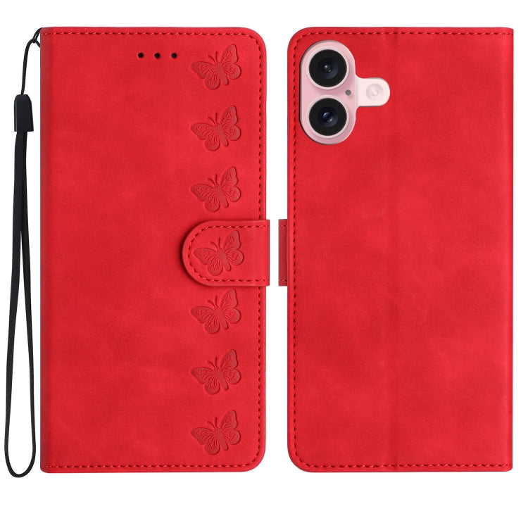 เคสโทรศัพท์หนังปั๊มลายผีเสื้อเจ็ดตัว สำหรับ iPhone 16e / 17e, สำหรับ iPhone 17 Pro Max, สำหรับ iPhone 17 Pro, สำหรับ iPhone 17, สำหรับ iPhone Air, สำหรับ iPhone 16 Pro Max, สำหรับ iPhone 16 Pro, สำหรับ iPhone 16 Plus