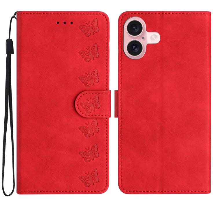 เคสโทรศัพท์หนังปั๊มลายผีเสื้อเจ็ดตัว สำหรับ iPhone 16e / 17e, สำหรับ iPhone 17 Pro Max, สำหรับ iPhone 17 Pro, สำหรับ iPhone 17, สำหรับ iPhone Air, สำหรับ iPhone 16 Pro Max, สำหรับ iPhone 16 Pro, สำหรับ iPhone 16 Plus