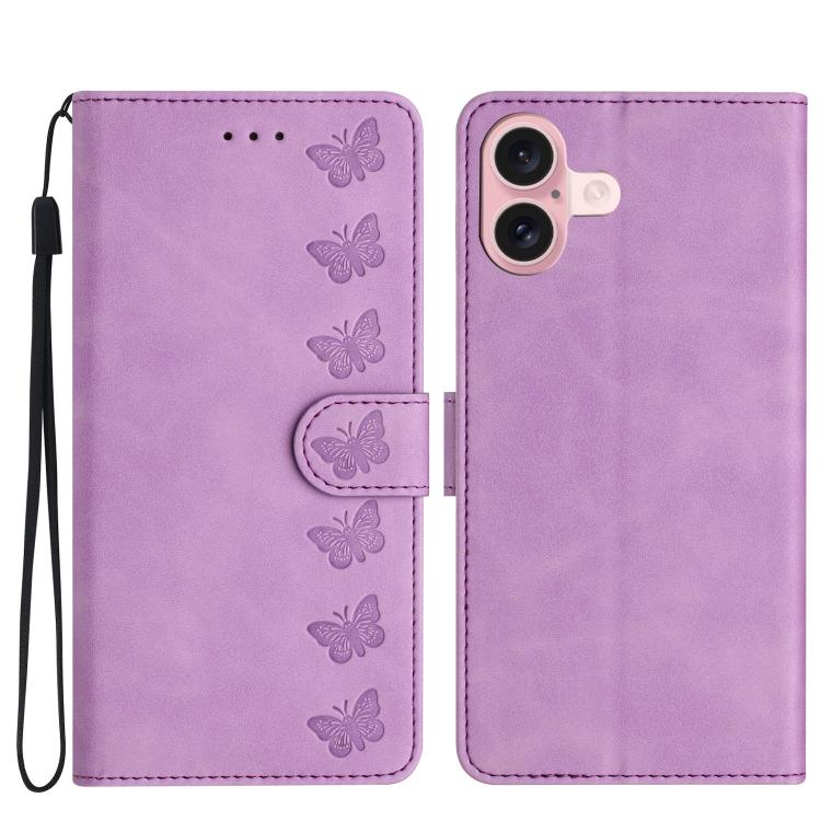 เคสโทรศัพท์หนังปั๊มลายผีเสื้อเจ็ดตัว สำหรับ iPhone 16e / 17e, สำหรับ iPhone 17 Pro Max, สำหรับ iPhone 17 Pro, สำหรับ iPhone 17, สำหรับ iPhone Air, สำหรับ iPhone 16 Pro Max, สำหรับ iPhone 16 Pro, สำหรับ iPhone 16 Plus