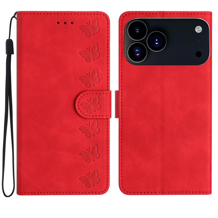 เคสโทรศัพท์หนังปั๊มลายผีเสื้อเจ็ดตัว สำหรับ iPhone 16e / 17e, สำหรับ iPhone 17 Pro Max, สำหรับ iPhone 17 Pro, สำหรับ iPhone 17, สำหรับ iPhone Air, สำหรับ iPhone 16 Pro Max, สำหรับ iPhone 16 Pro, สำหรับ iPhone 16 Plus